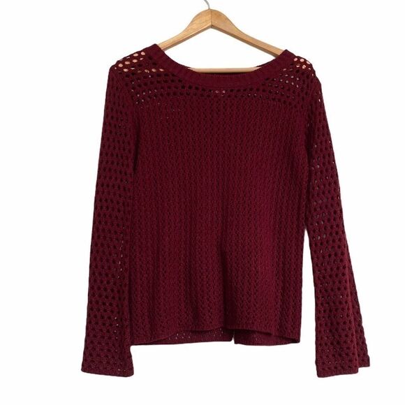 Flying Tomato Burgundy Open Knit Sweater Lace Up - Picture 2 of 4